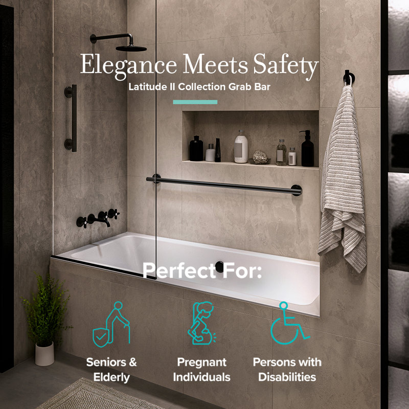 Latitude II Stainless Steel Wall Mount Grab Bar | ADA Compliant Safety Bar For Bathroom, 36", Matte Black