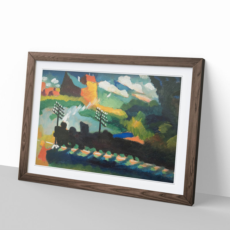 Railroad At Murnau by Wassily Kandinsky - Single Picture Frame Print on Wood, 65cm H x 90cm W x 2cm D, Walnut Framed