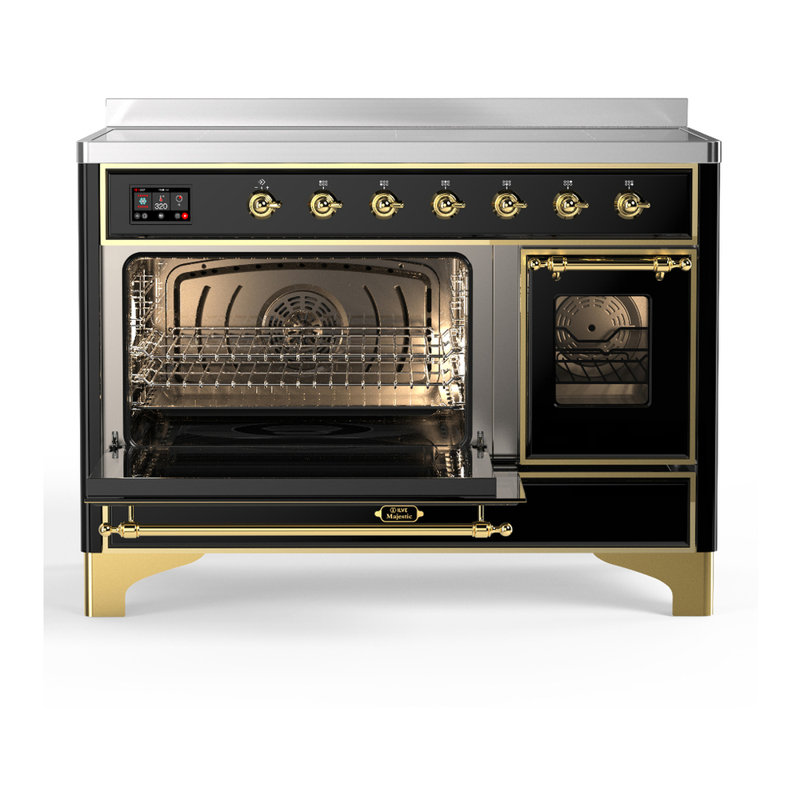Cuisinière à induction 48 pouces avec 6 éléments à induction en noir brillant (garniture laiton) Majestic III Series, Laiton