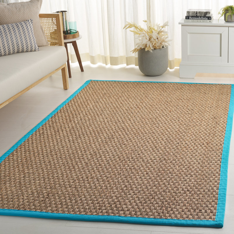 Auckland Bamboo Natural/Turquoise Area Rug, Rectangle 4' x 6'