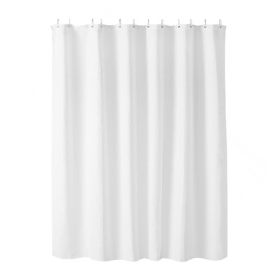 White Fabric Shower Curtain, 240 GSM Weighted Waffle Shower Curtains, Polyester Curtain With Rust-Resistant Hooks, Machine Washable & Water Repellent, For Bathroom Showers, Bath Tubs, 72X72 In