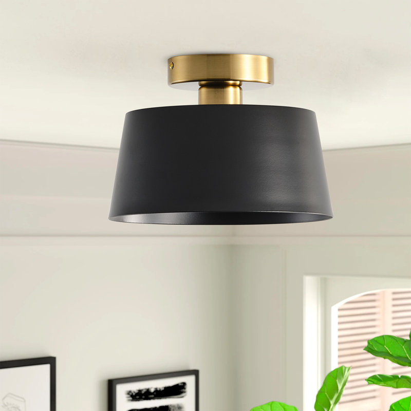 1-Lamp antique round dimmable iron ceiling light, Matte Black
