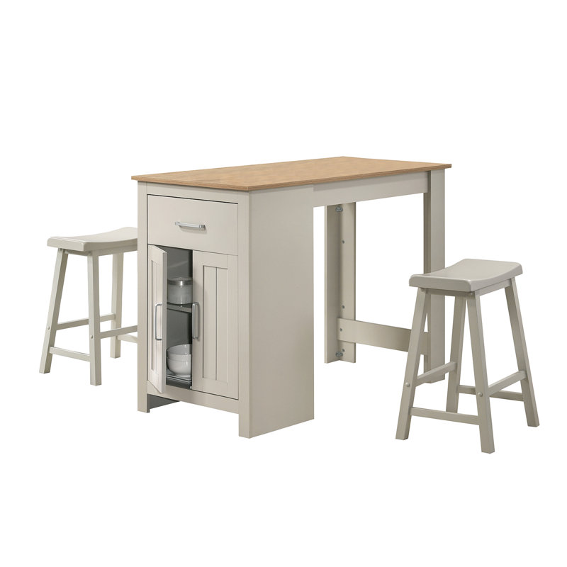 3 Piece Counter Height Dining Set With Storage In Light Gray And Oak
