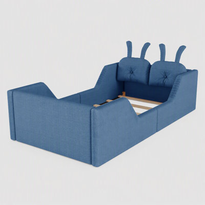 Lit plateforme tapissier avec coussin en lapin, lit rembourré avec rails latéraux amovibles