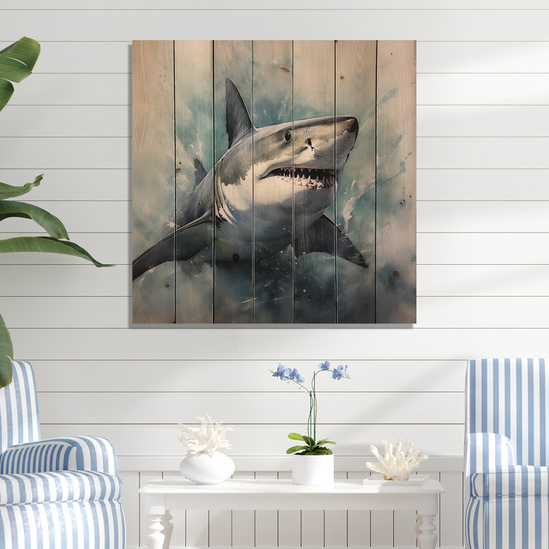 Fierce Shark II - Shark Wood Wall Art, 30" H x 30" W x 0.78" D