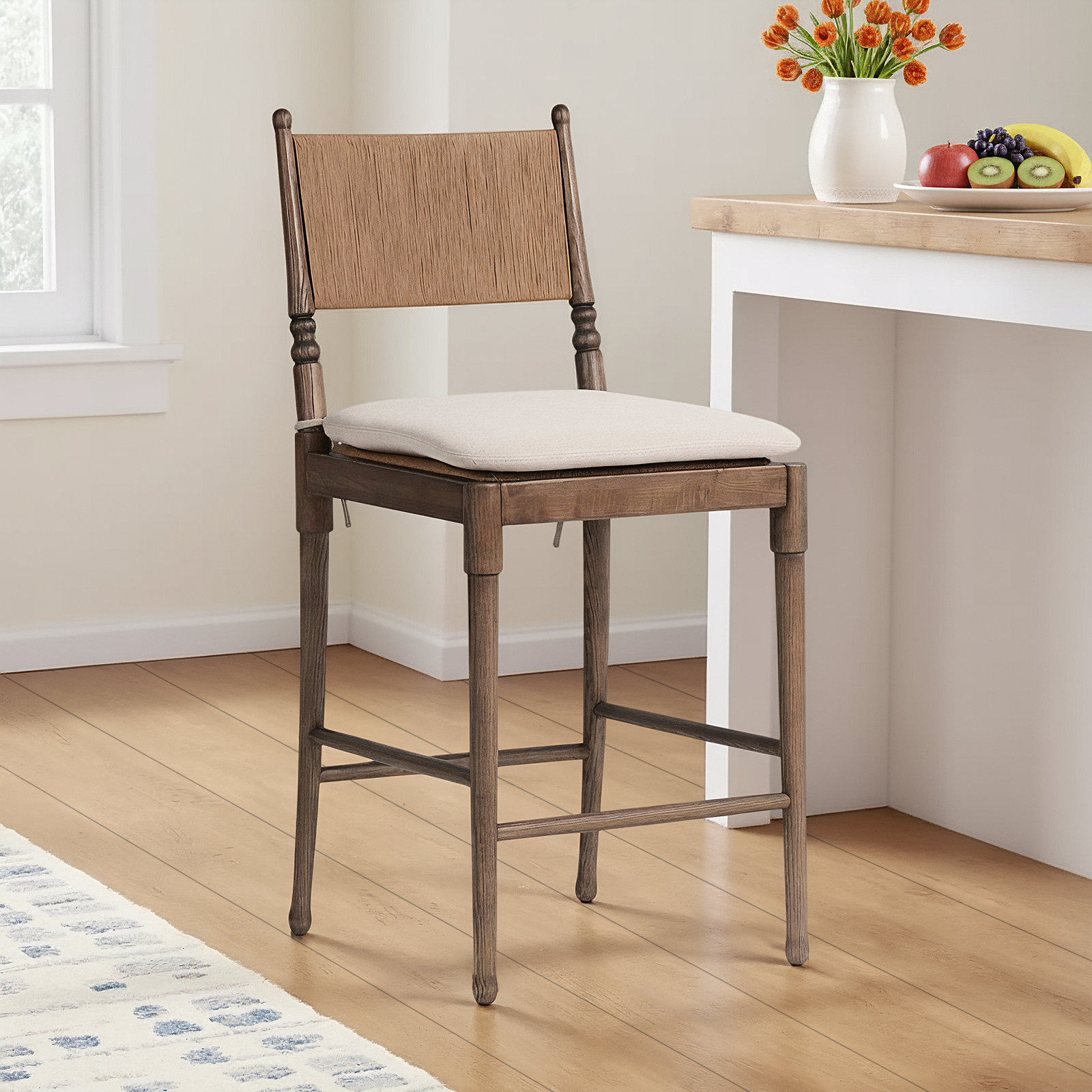 Fayth Stool with Cushion, Counter Stool (25.5” Seat Height)”, Brown Frame
