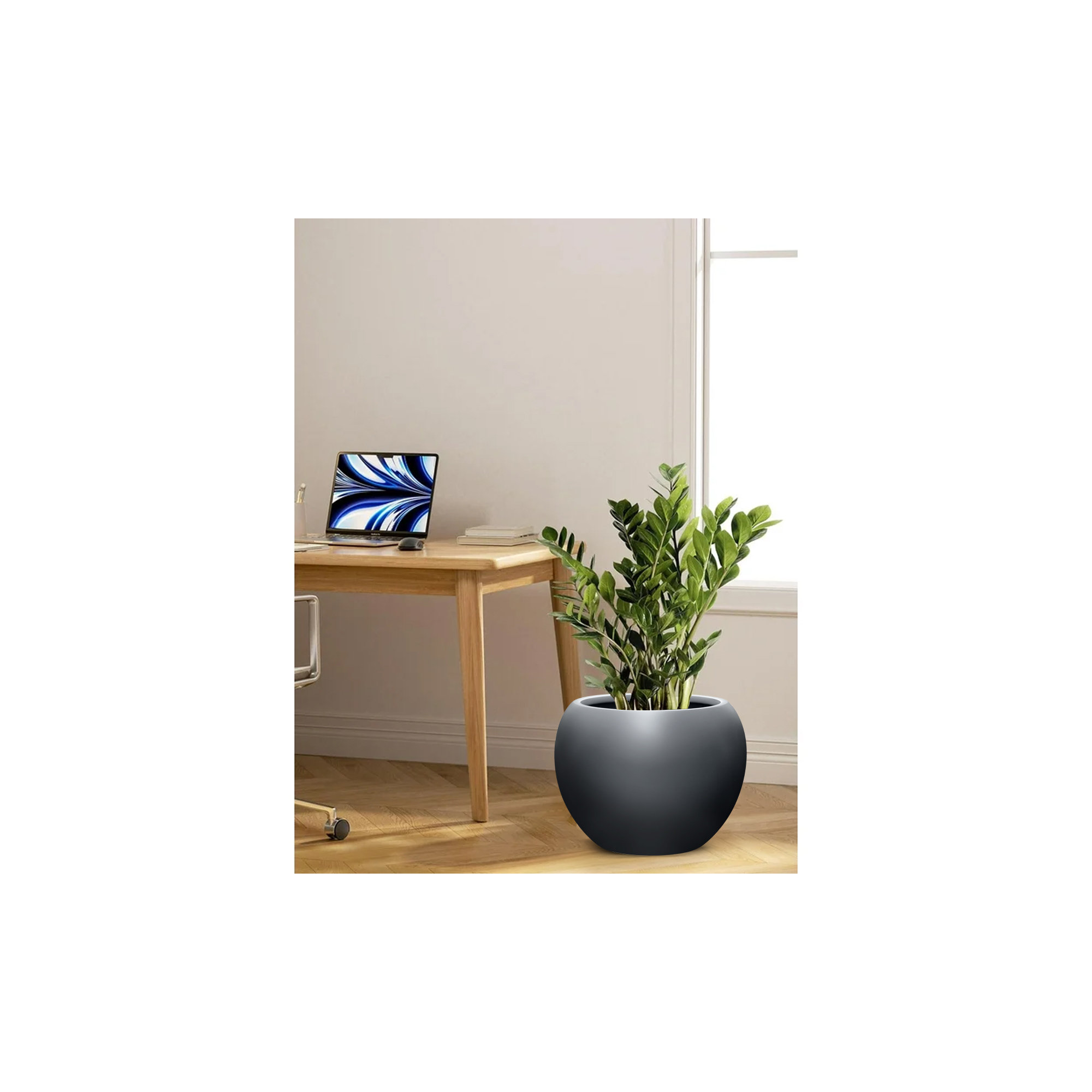 Dorlis Fiberstone Pot Planter, Charcoal, 17" H x 21" W x 21" D
