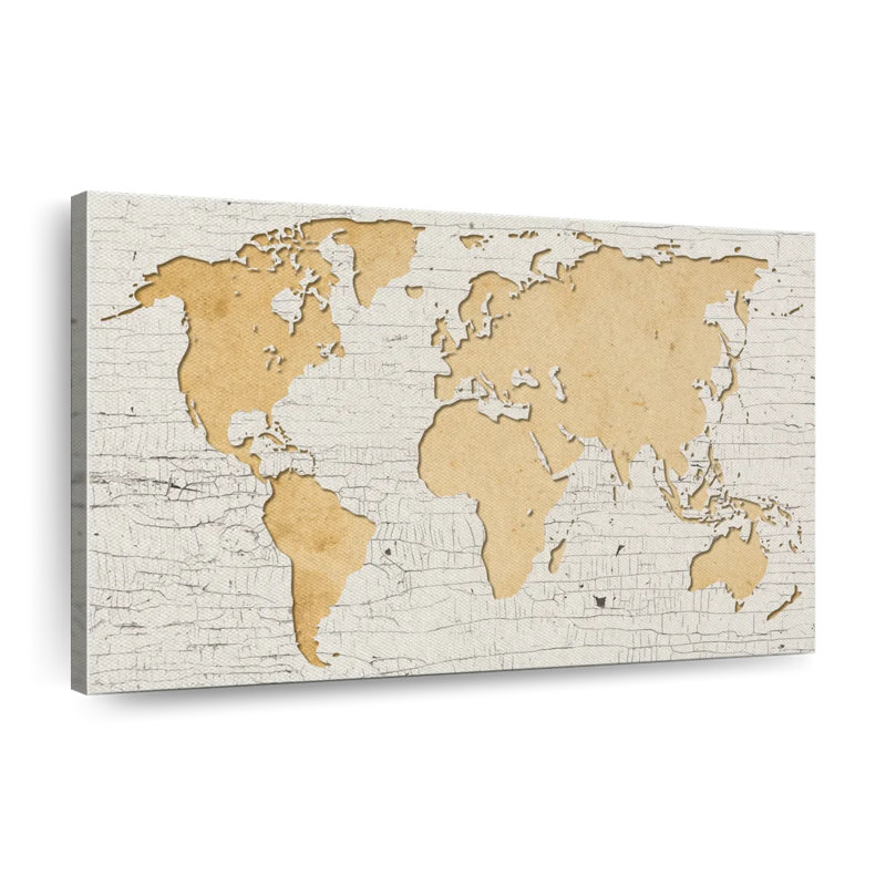 Carte du monde beige, H 20 po x l 30 po x P 1,25 po