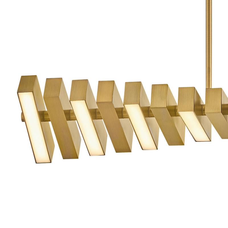 1 - Light Kitchen Island Rectangle Chandelier, Lacquered Brass