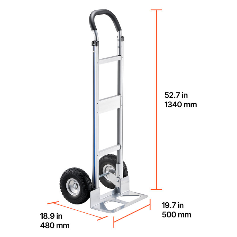 Diable de manutention, capacité de charge de 227 kg, chariot robuste avec roues antidérapantes et poignée, en alliage d'aluminium, avec sangle d'arrimage pour les déménagements (maison, bureau, entrepôt).