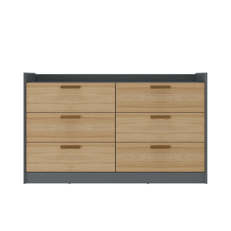 Watervliet 6 Drawer 54.92" W Double Dresser, Gray/Elm