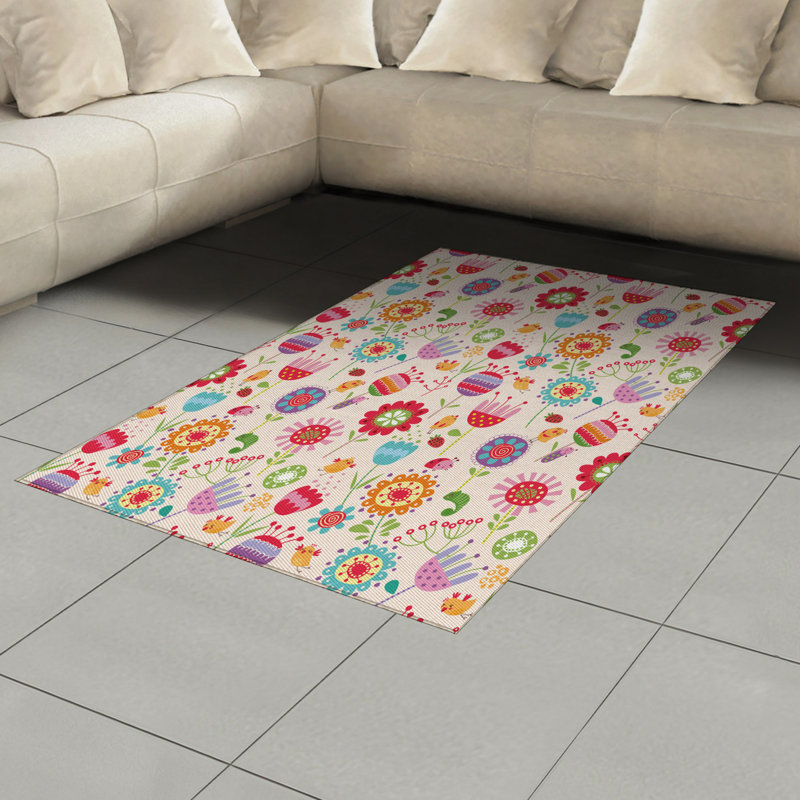 Floral High Density Long Fiber Poly Threads Decorative Area Rug Carpet, Rectangle 4' x 5'8"