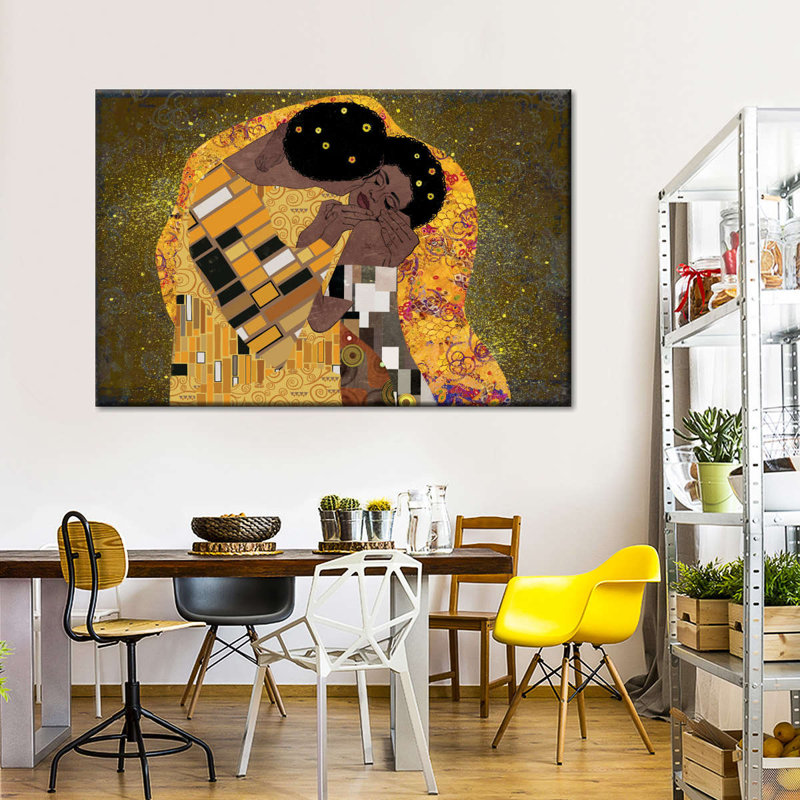 «Black Couple Kiss», reproduction sur toile, H 30 po x l 45 po x P 1,25 po