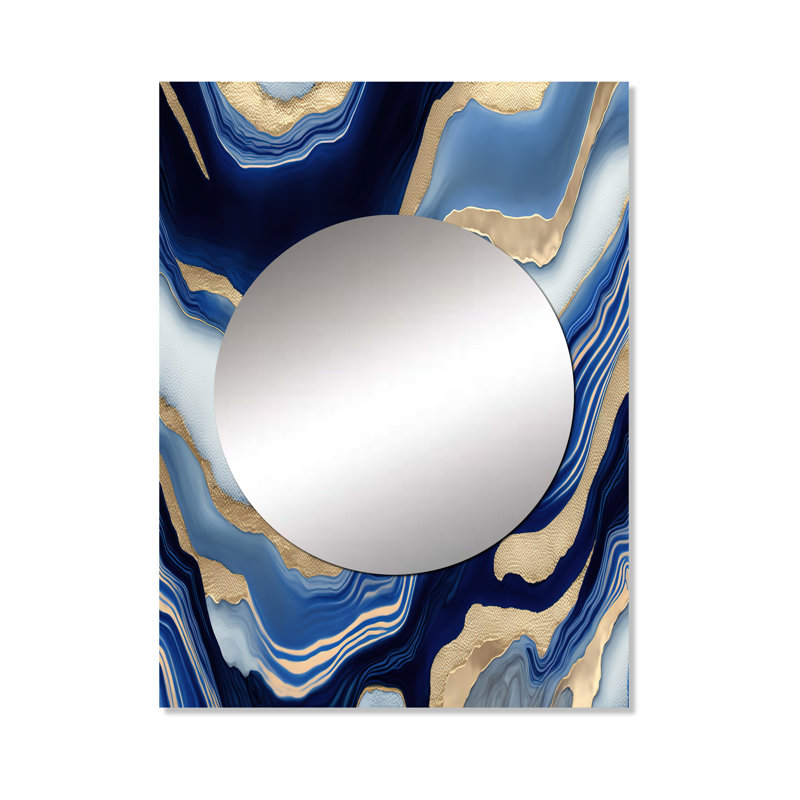 Vibrant bleu et or Flow Art III - miroir transitionnel, miroir mural bleu unique, impression d'art en métal, 40 po x 30 po