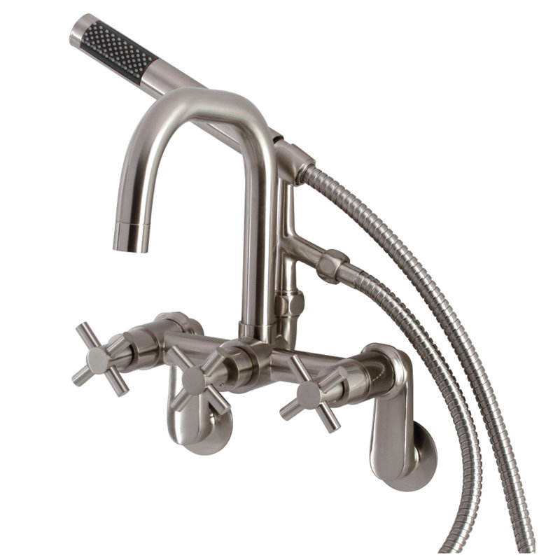 Brushed Nickel Wall Mount Clawfoot Tub Faucet with Handheld Shower