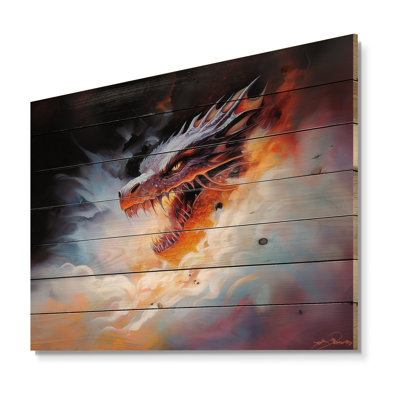 Dragon Fury Liquid Ink Fight II - Dragons Wooden Wall Art On Natural Pine Wood