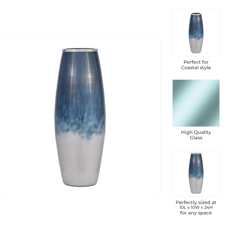 Patoma Modern Coastal Glass and Aluminum Decorative Vase with Sleek Metallic Accents and Contemporary Artisanal Design for Stylish Interior Displays