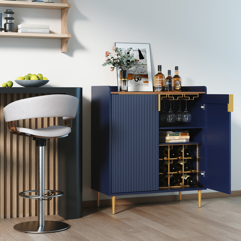 Teaire 31.6'' Modern Coffee Bar Cabinet with Wine Racks and Storage Drawer, Blue