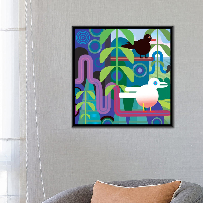 « jungle », impression sur toile, H 18 po x l 18 po x P 1,5 po, Toile avec cadre noir, Pas de tapis