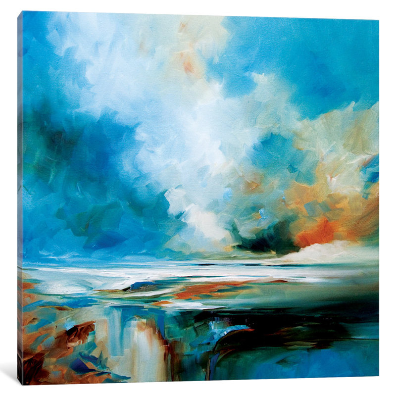Aqua Haze, peinture sur toile tendue, H 18 po x l 18 po x P 1,5 po, Pas de tapis, Toile tendue