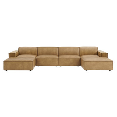Bange 6-Piece Vegan Leather Modular Sectional Sofa In Toast