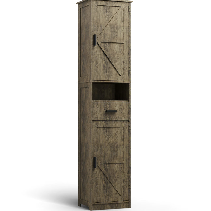 Grey 69" H Tall Cabinet With 2 Doors And 1 Drawer, Adjustable Shelves, Floor For Bathroom, Living Room, Entryway, Kitchen, Abundant Storage Barn Drawer. Grey, Space