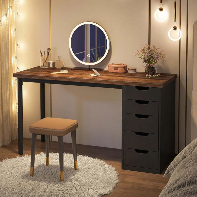 Bureau d'ordinateur moderne brun 47 pouces pour usage domestique, Noir