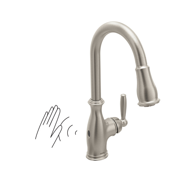 Brantford Pull Down Touchless Single Handle Kitchen Faucet with MotionSense Wave and Power Clean Spray, Stainless Silver
