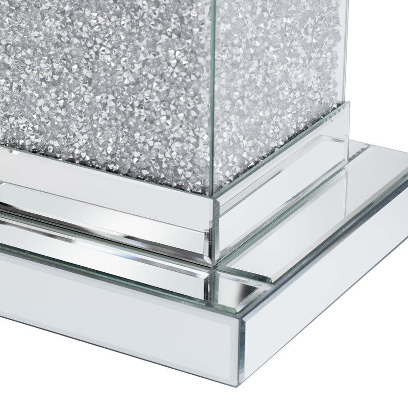 Table de bout à miroir argentée carrée avec lumières DEL, table d'appoint moderne avec diamant écrasé pour le salon