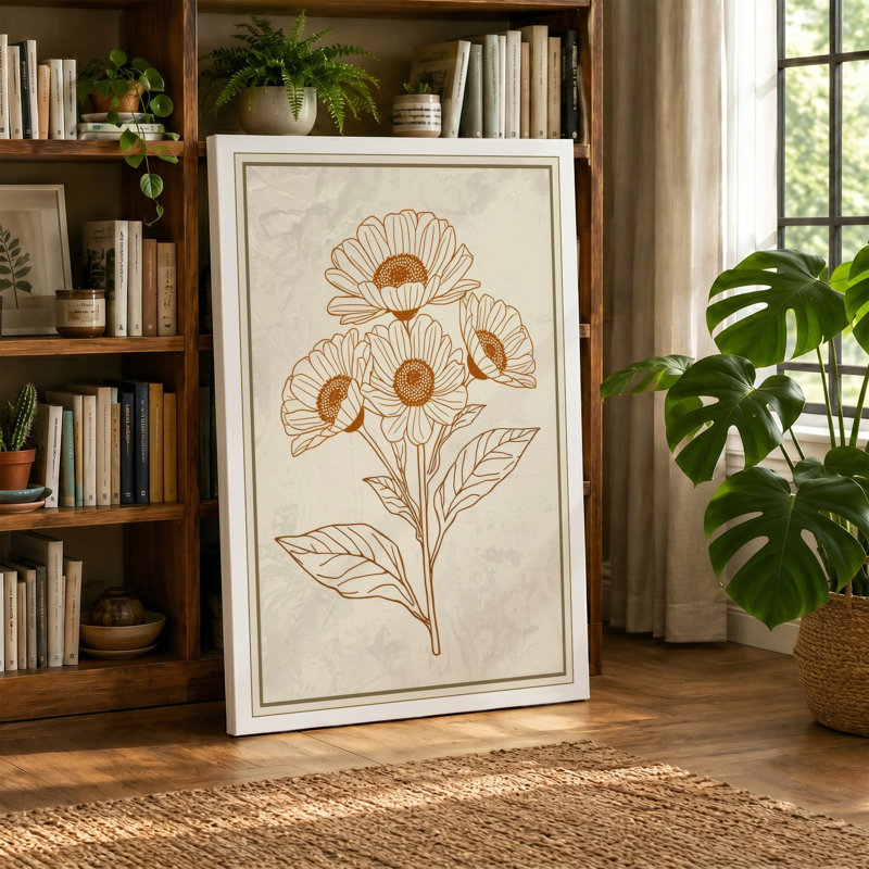 Study in Ochre Botanical - Wrapped Canvas, 36x24 - 91.4 x 61.0 cm, Ochre Border
