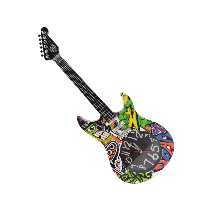 Guitar Wall Clock Simulation Time Accurate Decor for Home Dormitory Bedroom 5680CC with Stand
