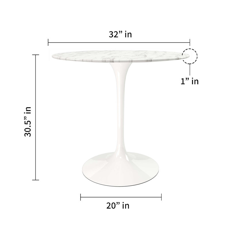 Table de salle à manger en marbre 32 po Modholic Tulip et ensemble de 2 chaises, gris, H 30,5 po x l 31,5 po x P 31,5 po