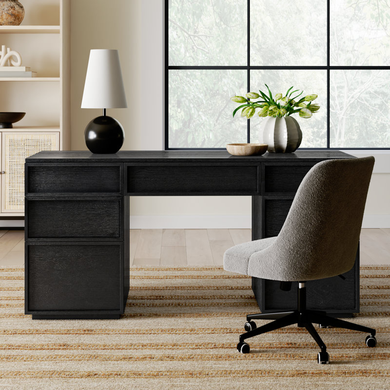 Hudson Rectangular Rubberwood Writing Desk, Black