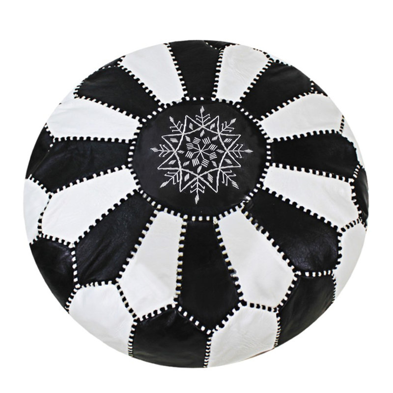 Pouf rond en cuir véritable de 22 po de largeur