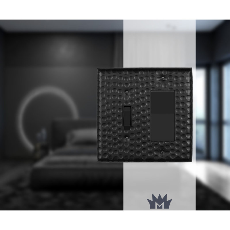 Hand Hammered 2-Gang Toggle/Rocker Combination Standard Wall Plate, Matte Black