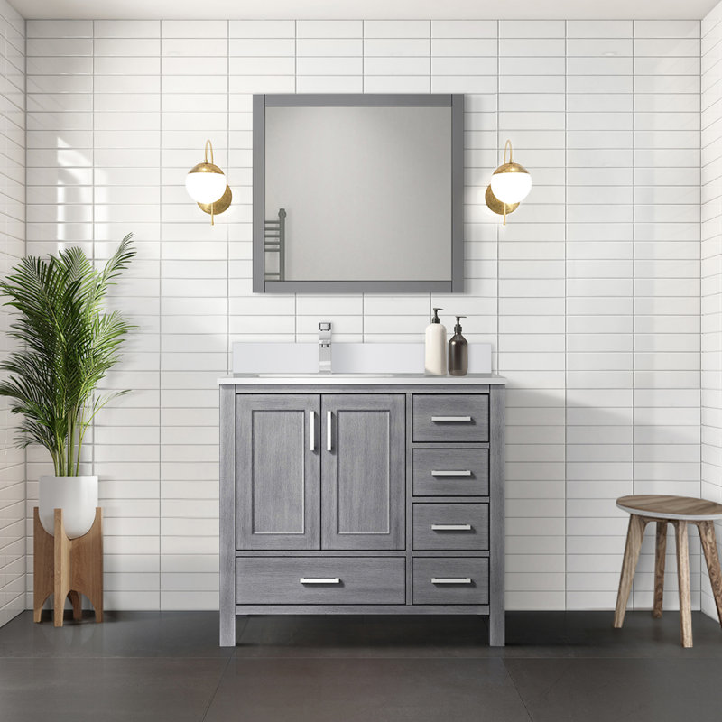 Meuble-lavabo gris foncé 36 po X P 22 po D, gauche décalé et plateau en marbre de culture, Gris foncé