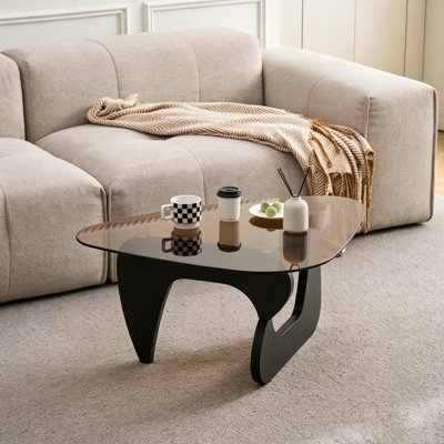 Small Farmhouse Coffee Table Mid-Century Modern Wood Center Table For Living Room, Black