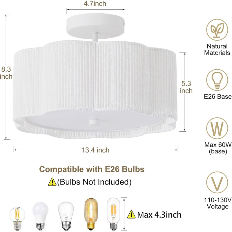 Rattan Ceiling Light Fixtures Flush Mount 3-Light Boho Light Fixtures Ceiling Mount For Bedroom Close To Ceiling Light Modern Rattan Chandelier Lighting(White)