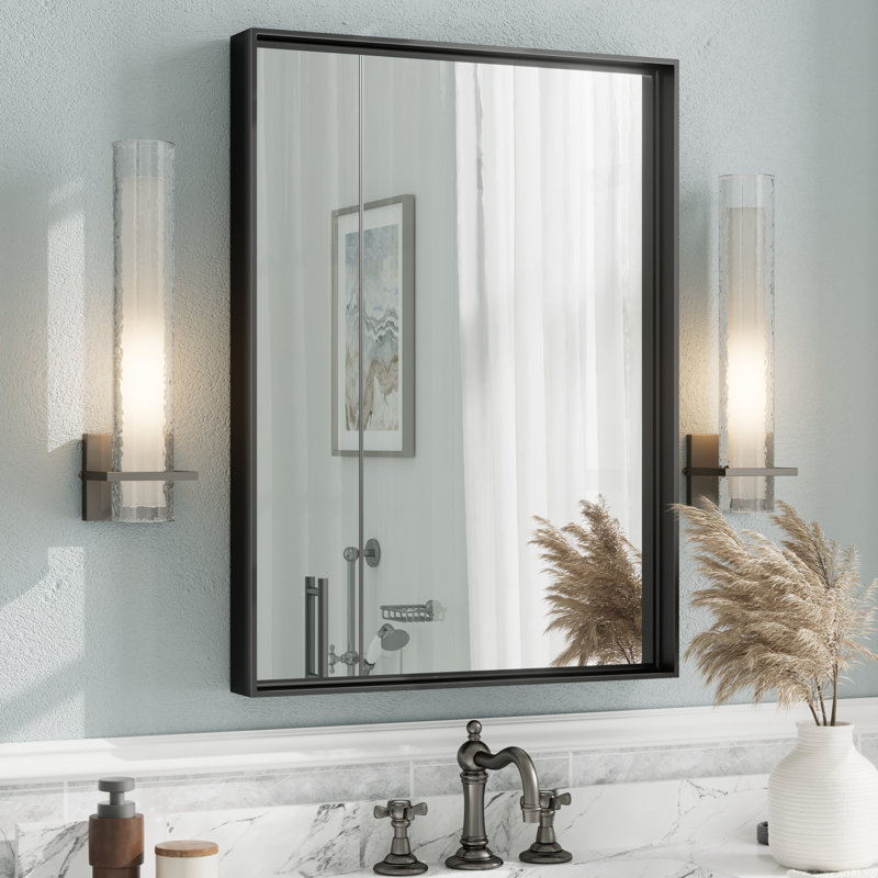 Aevar Tempered Glass and Aluminum Alloy Framed French Cleat Mounted Wall Mirror with 5-Year Warranty, 28" x 20", Matte Black