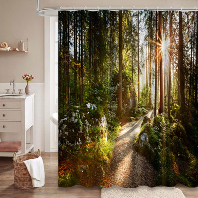 Scenic Woods Morning Sun Dramatic Nature Shower Curtain with 12 Hooks