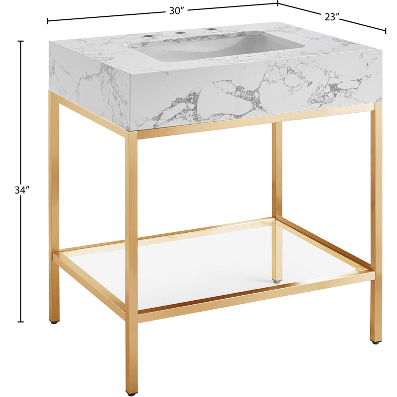 Meuble-lavabo simple 30 po Kirtcho, Blanc, Laiton brossé