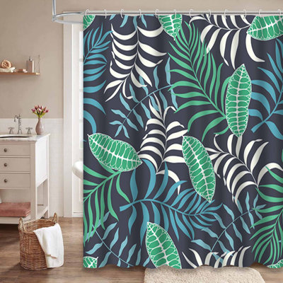 Rideau de douche imperméable à motif floral de palmier tropical avec 12 crochets