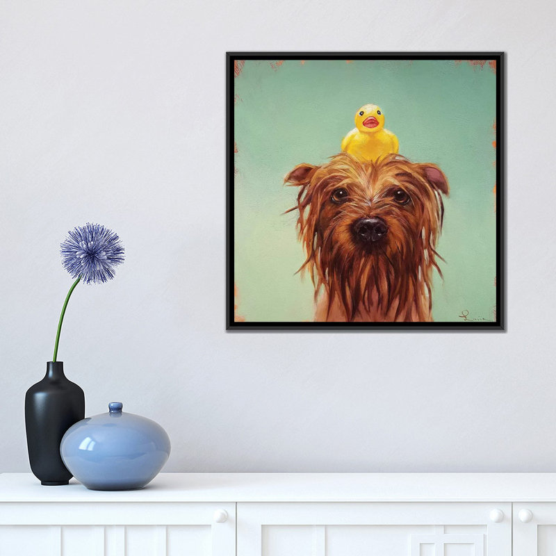 « bain time », impression sur toile, H 18 po x l 18 po x P 1,5 po, Toile avec cadre noir, Pas de tapis