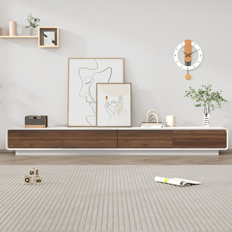 94.53" Wall-Mounted/Floor Standing TV Stand For Tvs Up To 100", Floating Media Console With 2 Drawers And 2 Cabinets