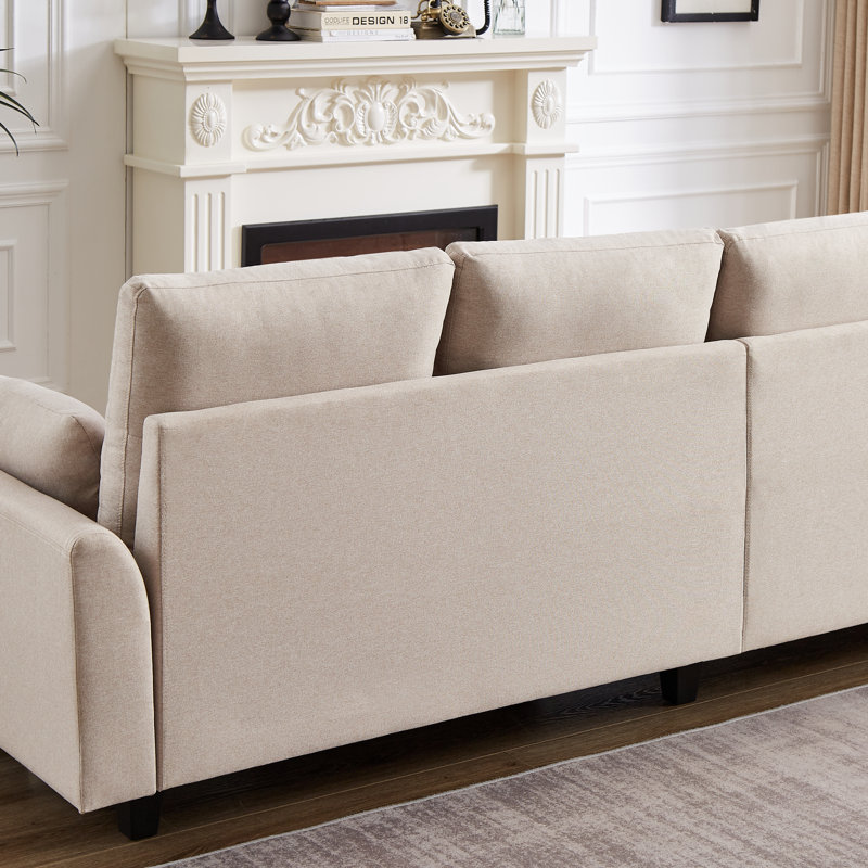Mital Upholstered L-Shaped Sectional Reversible, Beige Polyester