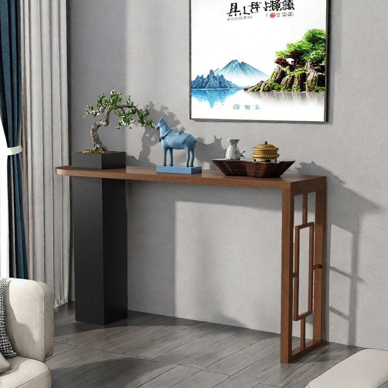 Nouvelle console en bois massif de style chinois, Noir / brun noyer, H 33,5 po x l 63 po x P 11,8 po