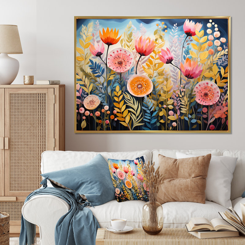 " Multicoloured Ferns Collage IV ", 30" H x 40" W x 1.5" D, Gold Floater Framed