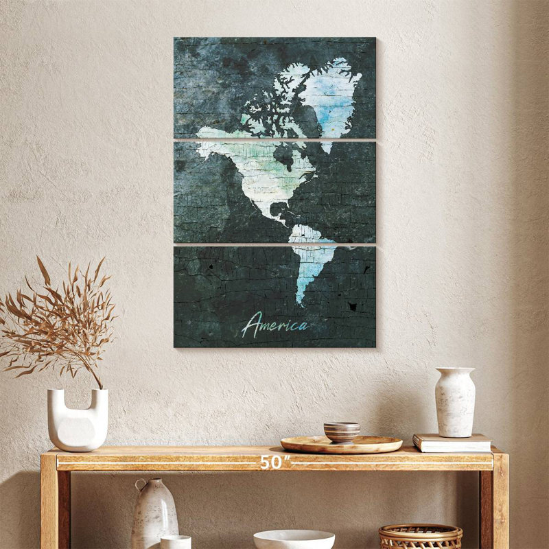 Chipped America Continent Map, 38" H x 24" W
