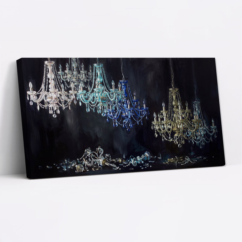Art mural sur toile en verre bleu et doré, L 46 po x H 24 po