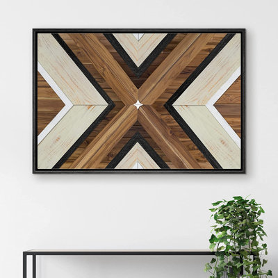 IDEA4WALL Framed Canvas Print Wall Art Geometric Brown Wood Polygons Abstract Shapes Illustrations Modern Art Country/Farmhouse Rustic Multicolor For Living Room, Bedroom, Office - Floater Frame Graphic Art on Canvas